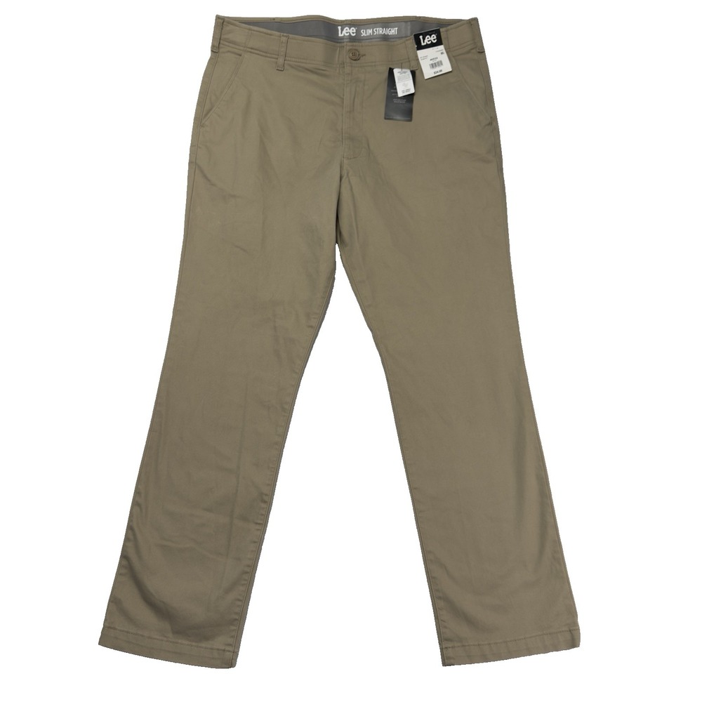 Lee Active Stretch Slim Straight Pants Mens 40x32 Motion Flex‎ Waist Khaki Chino